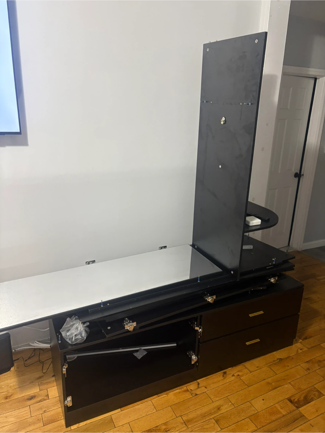 Black Wardrobe with Mirror and Storage