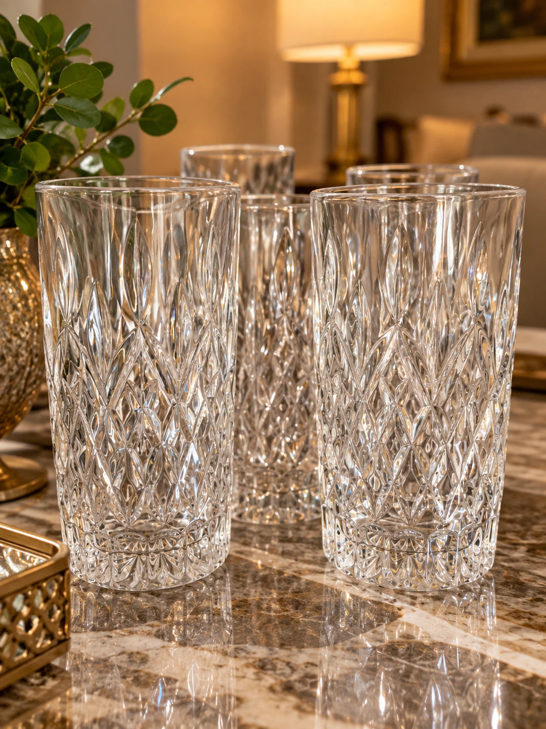 Set of 4 Crystal Cut Highball Glasses