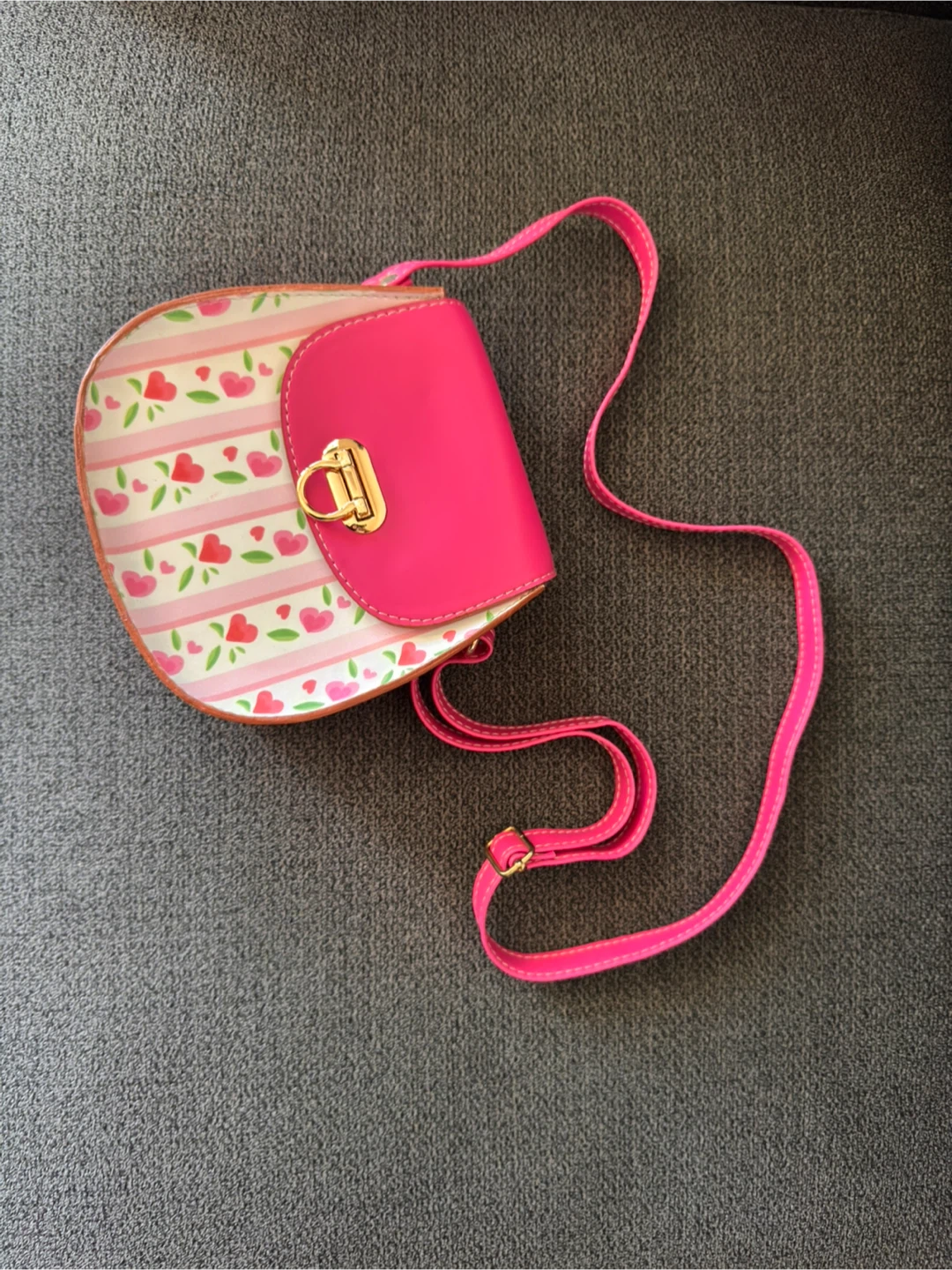 Handmade cute pink heart print crossbody bag