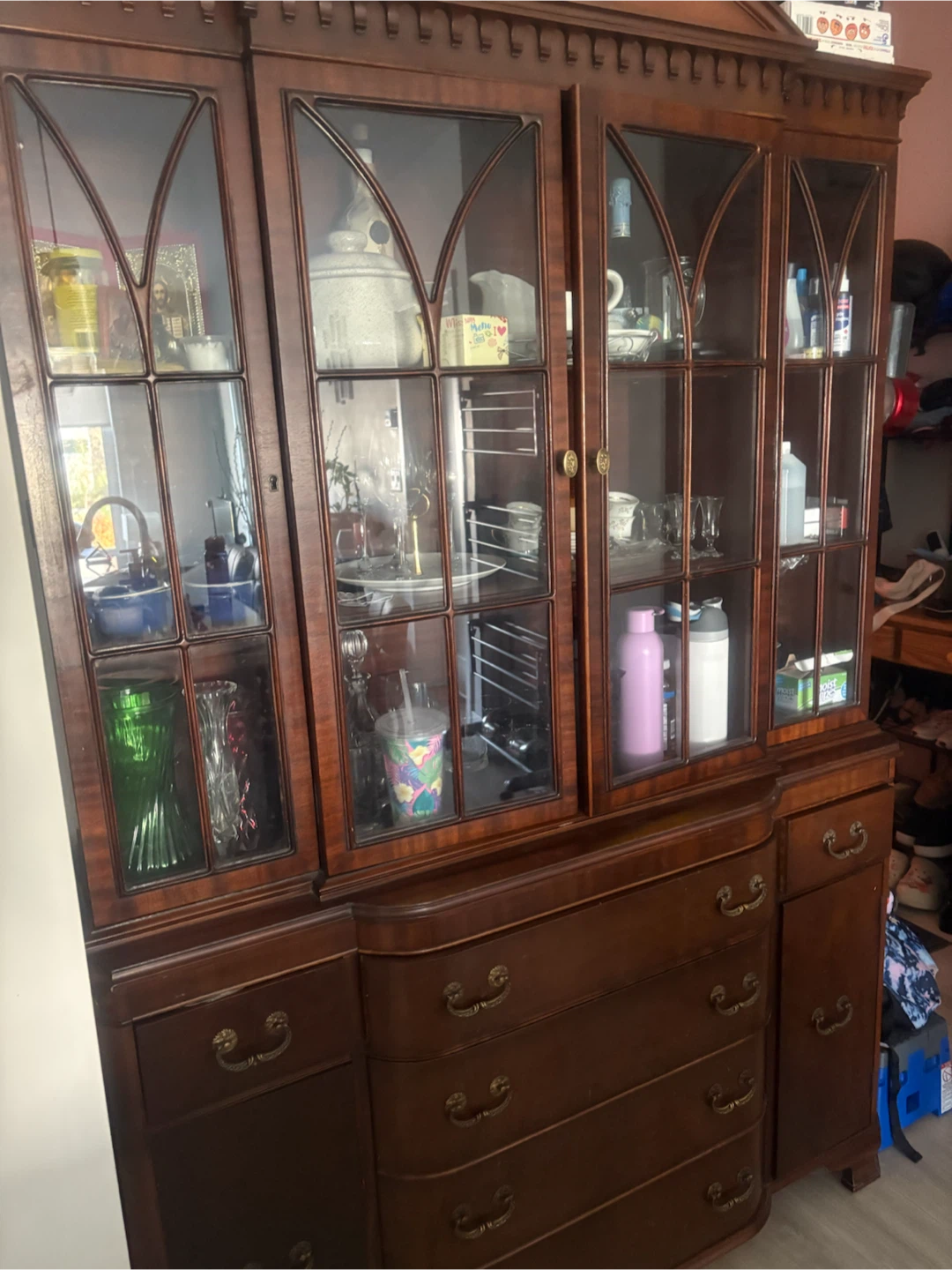 Cherry Hardwood Display Cabinet with Drawers