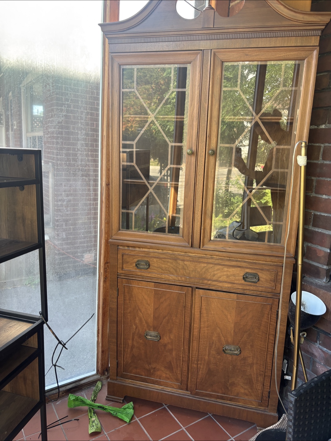 Vintage Wooden Corner China Cabinet