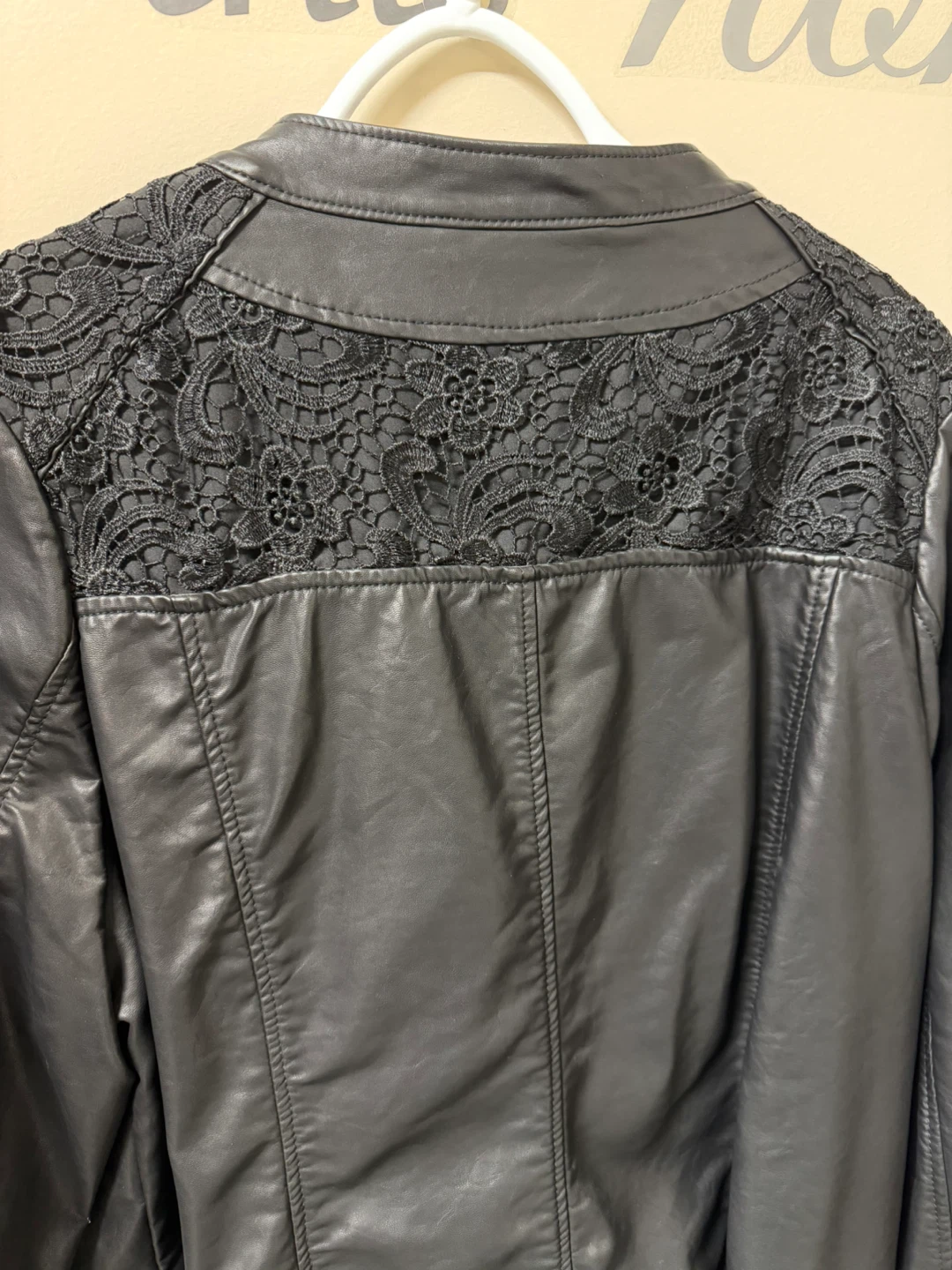 MBLM Black Faux Leather Jacket with Lace Detail - photo 4