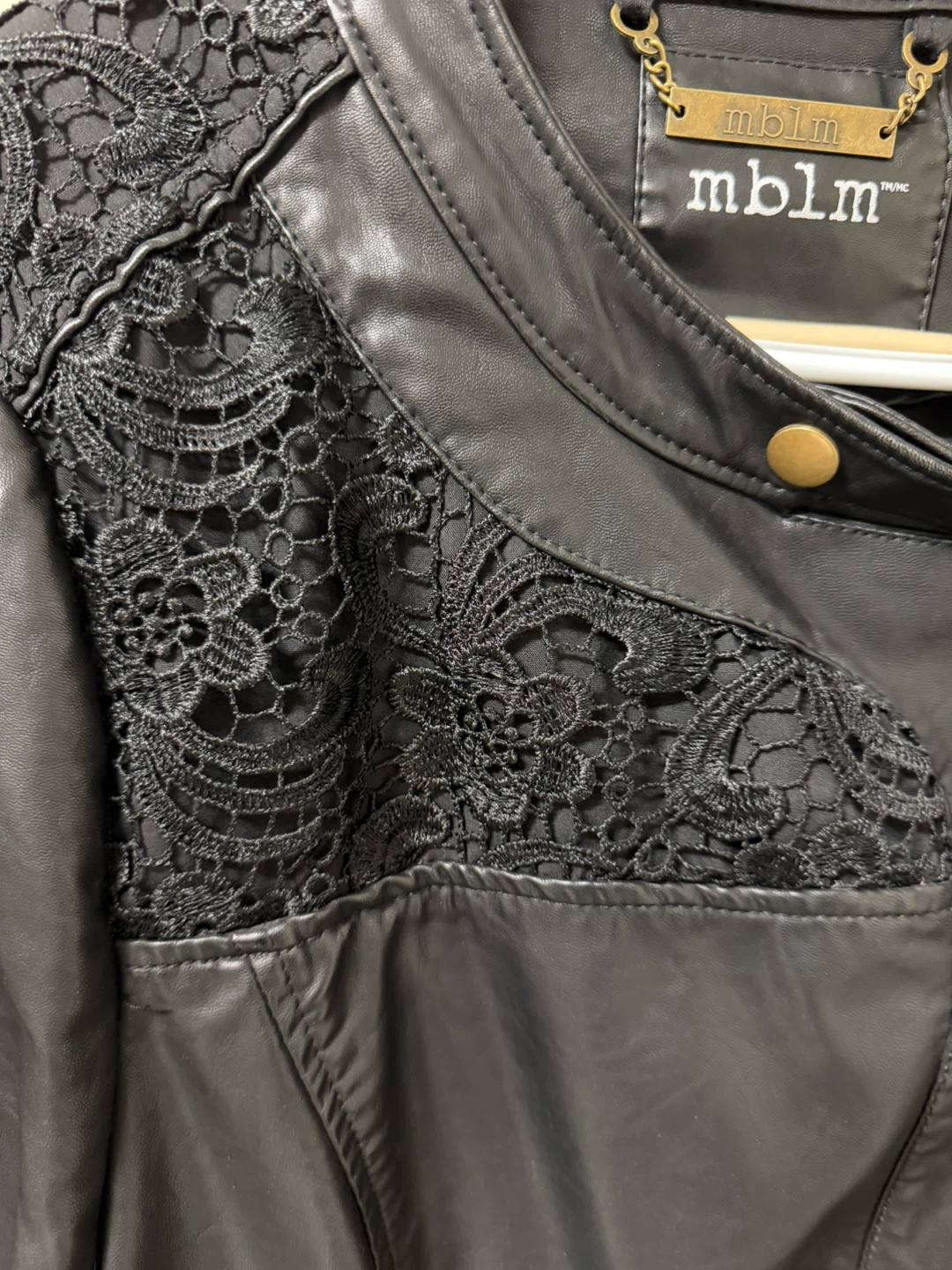 MBLM Black Faux Leather Jacket with Lace Detail - photo 5
