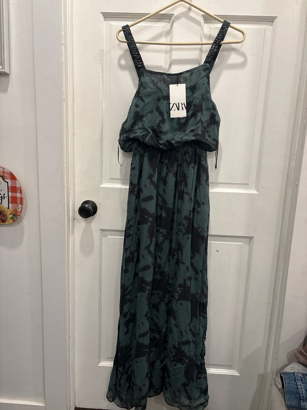 Zara Dress Black & Dark Green Printed