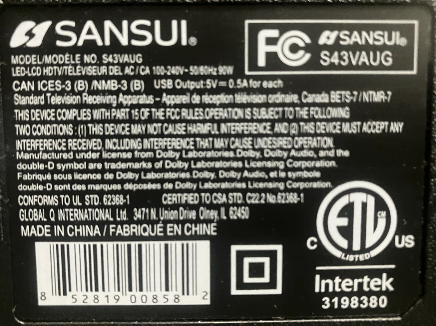 Sansui S43VAUG 43-inch LED-LCD HDTV - photo 2