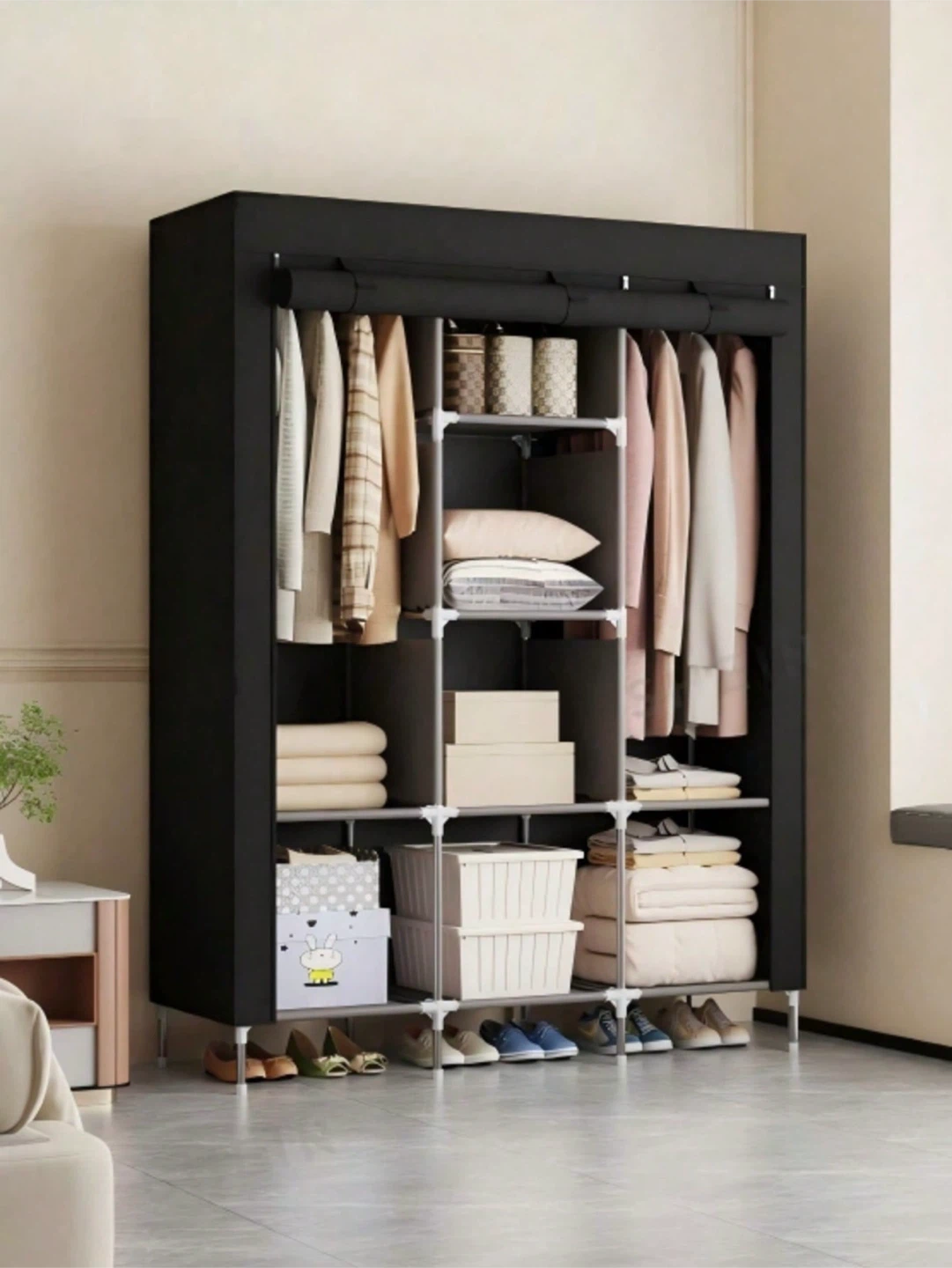 Portable 3-Tier Fabric Shelf Unit - photo 2
