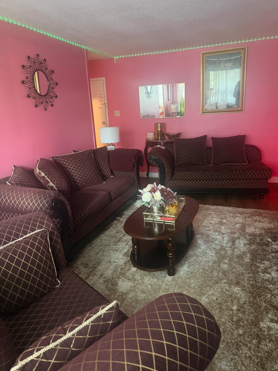 3 pieces set living room  burgundy and gold