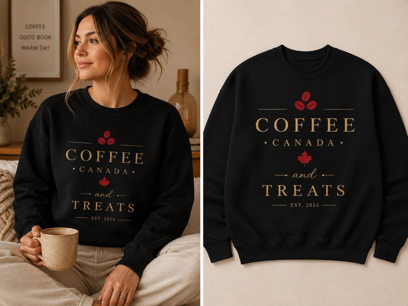 Coffee Canada and Treats Black Graphic Sweatshirt