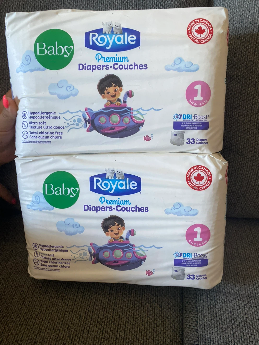 2 Packs of Royale Baby Size 1 Diapers