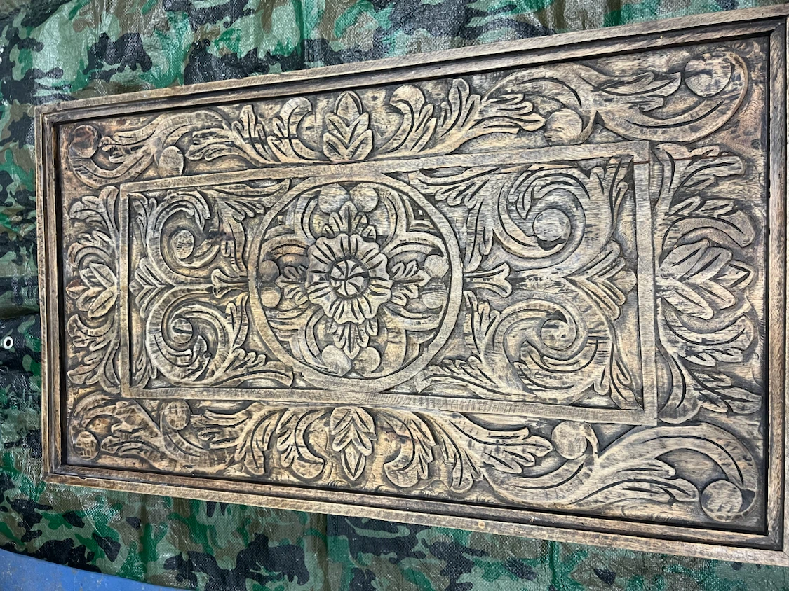 Carved Wood Coffee Table with Glass Top - photo 3