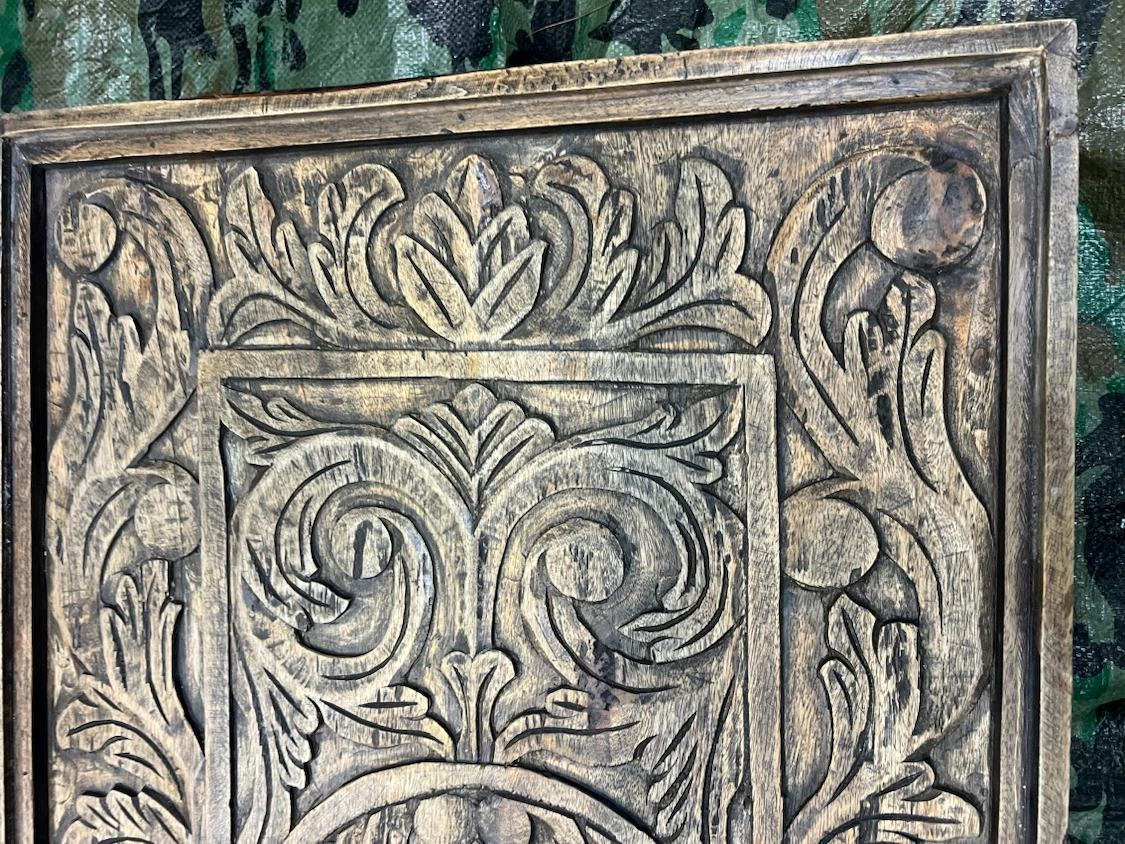 Carved Wood Coffee Table with Glass Top - photo 5