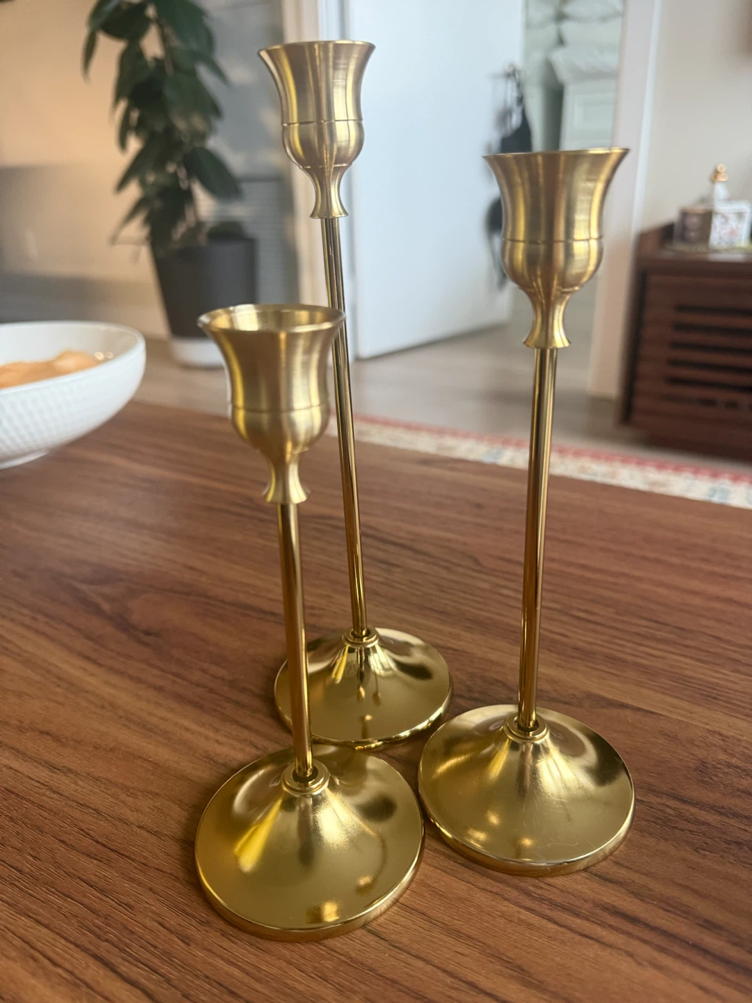Set of 3 Gold Candle Holders