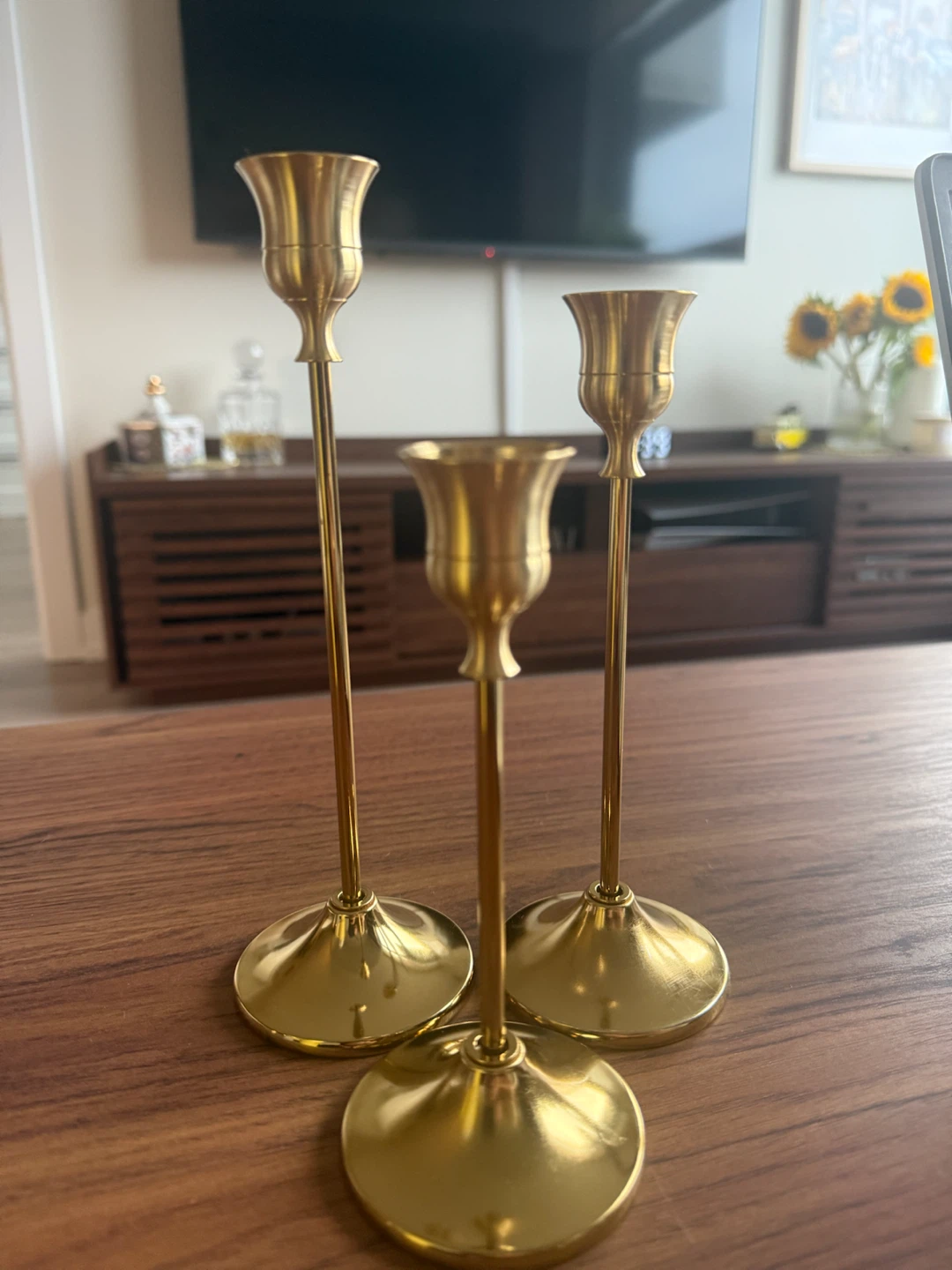 Set of 3 Gold Candle Holders - photo 2