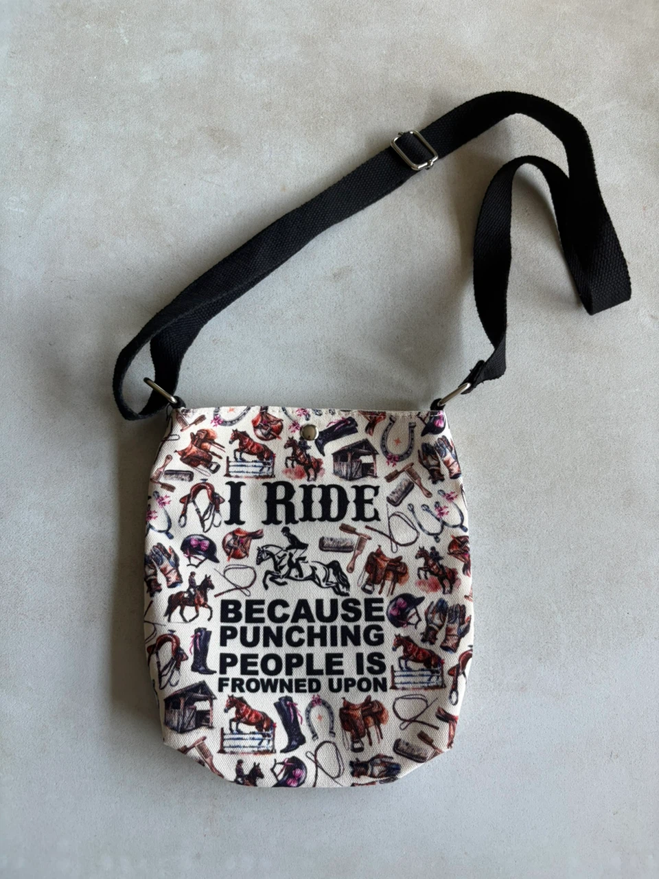 Equestrian Themed Canvas Crossbody Bag