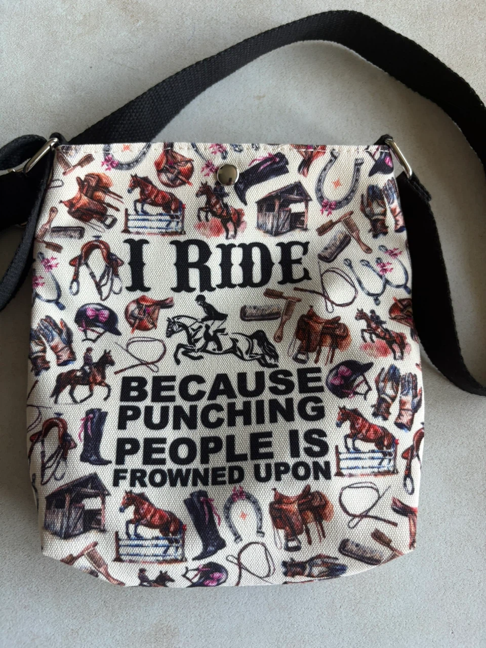 Equestrian Themed Canvas Crossbody Bag - photo 4