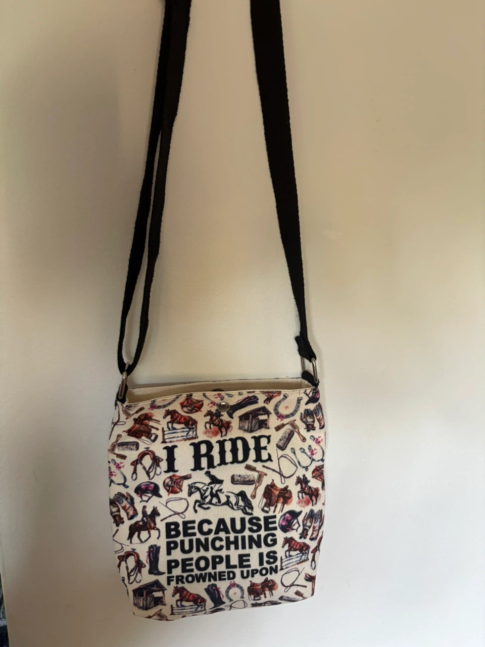 Equestrian Themed Canvas Crossbody Bag - photo 5