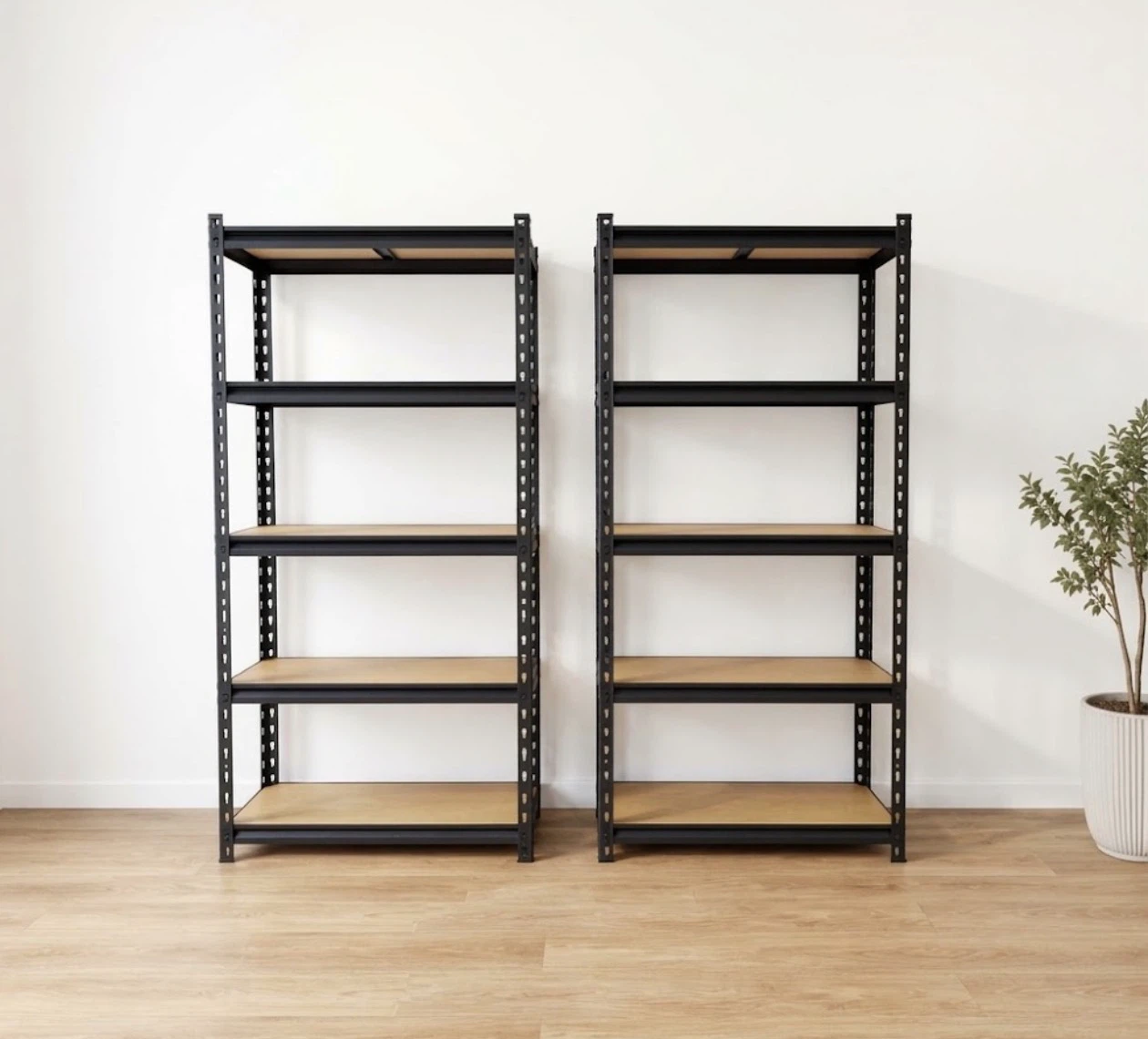 Two 5-Tier Industrial Metal Shelving Units