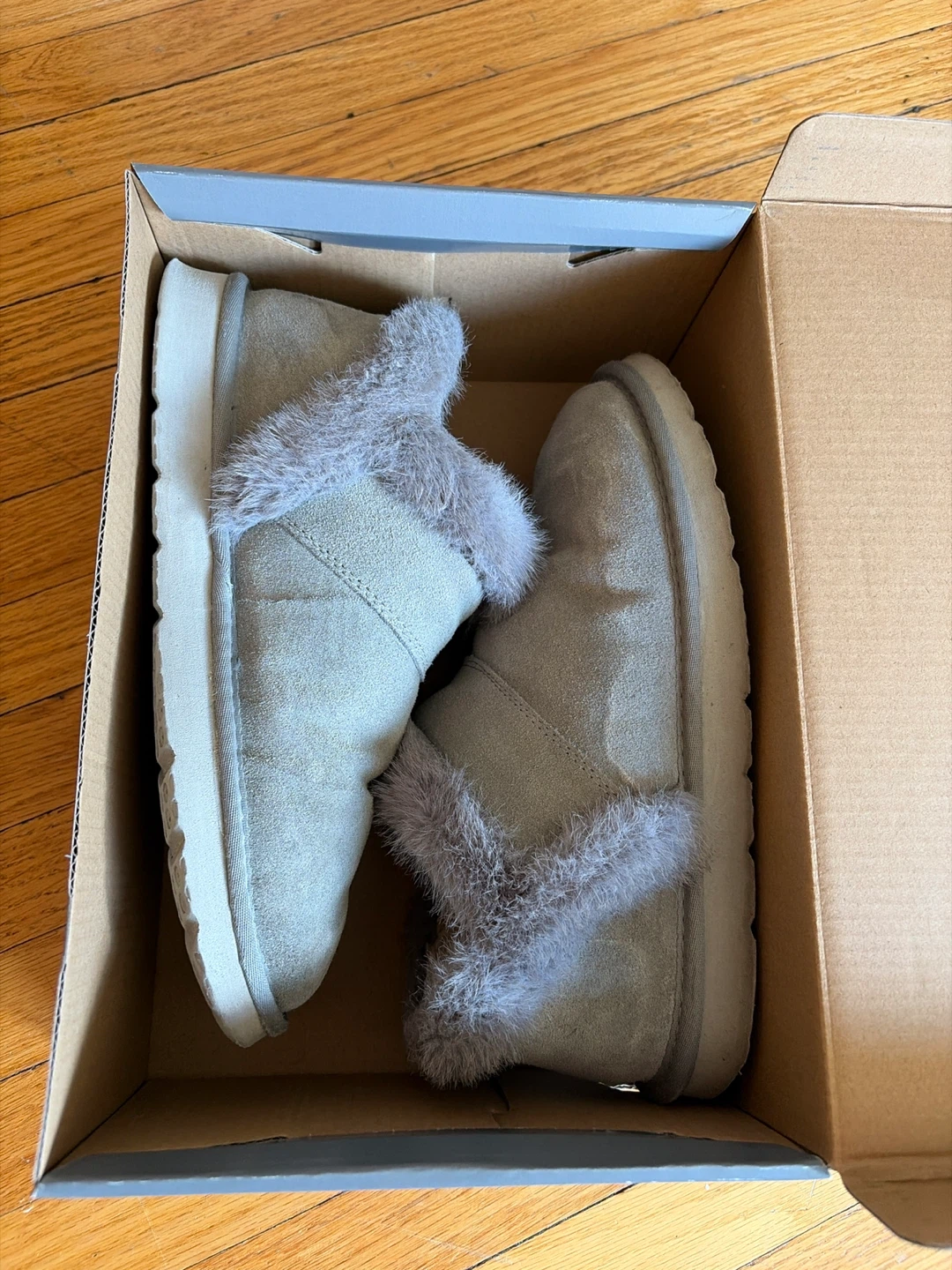Natural Reflections Fur Trim Booties Grey Size 8