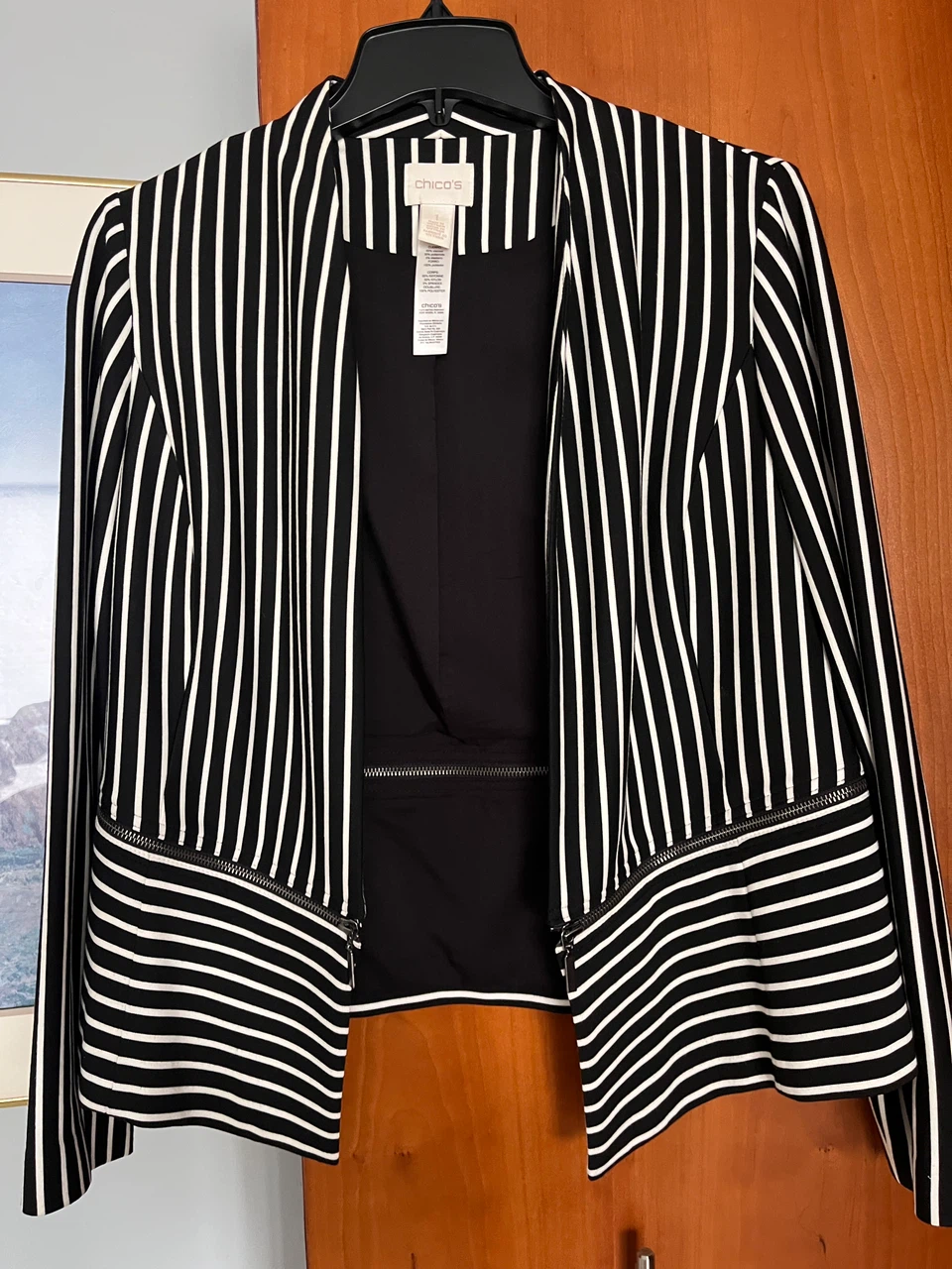 Chico's Black and White Striped Jacket Size 1
