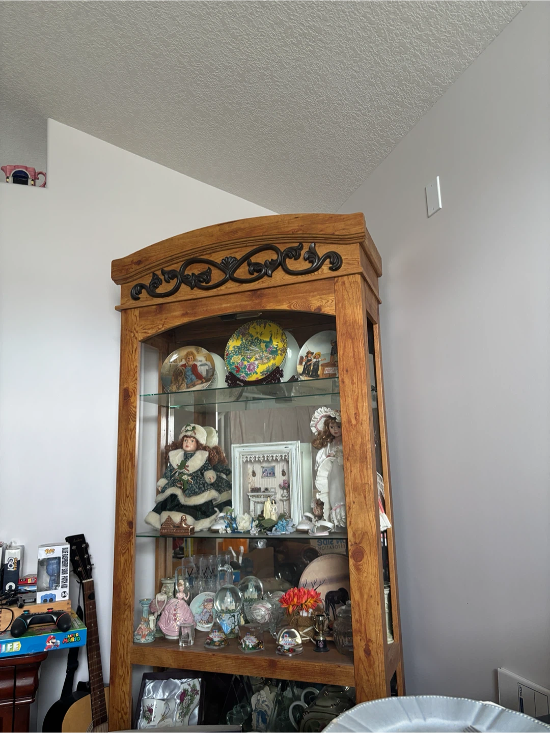 Wooden Curio Cabinet with Glass Shelves