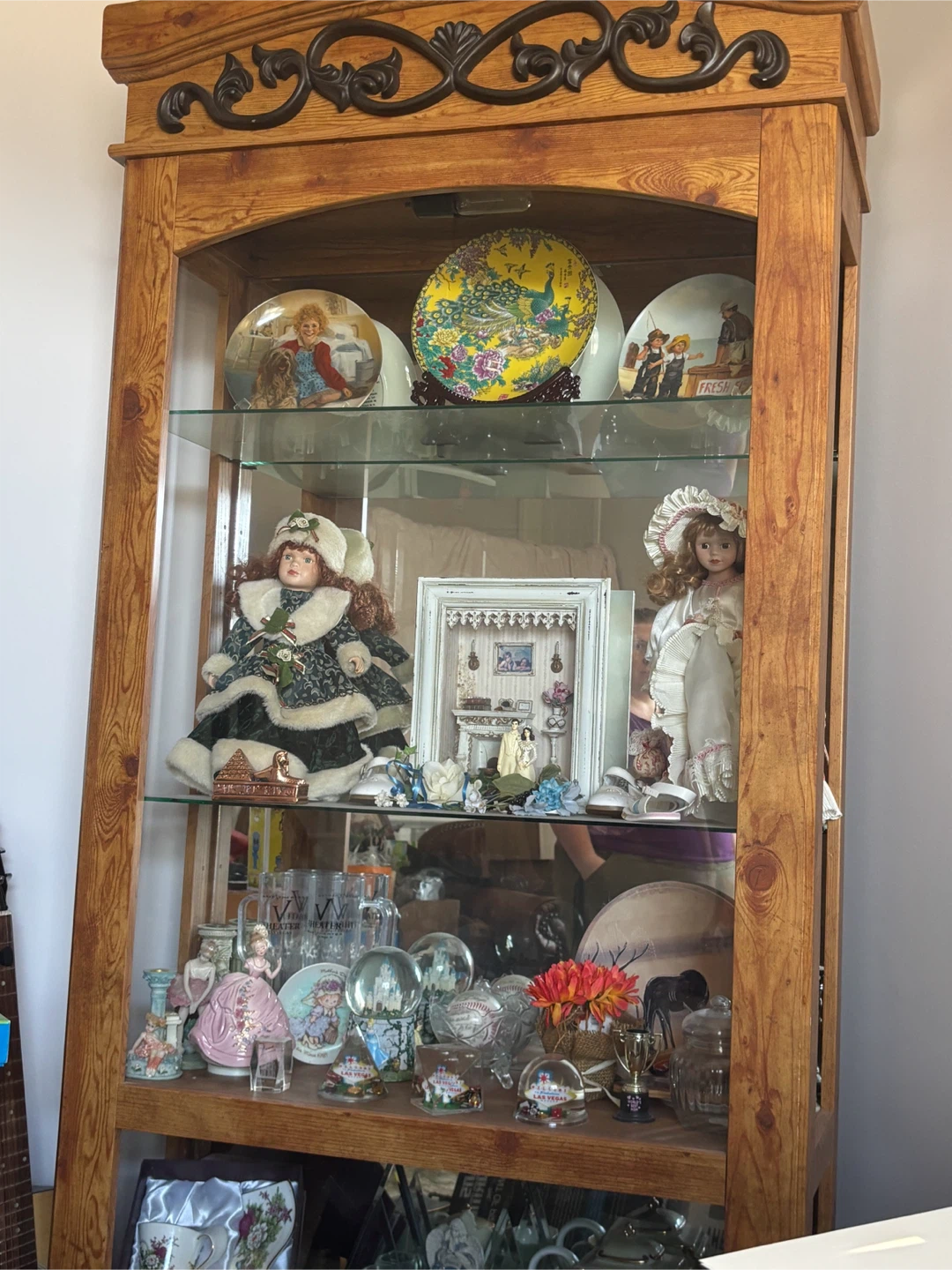 Wooden Curio Cabinet with Glass Shelves - photo 2
