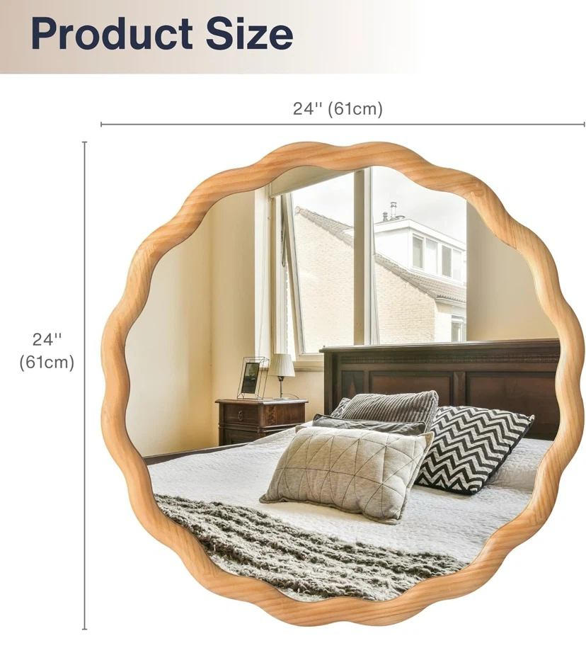New PERFNIQUE Wood Framed Scalloped Round Mirror 24” - photo 2