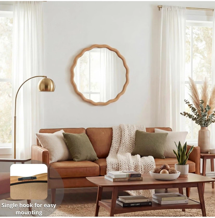 New PERFNIQUE Wood Framed Scalloped Round Mirror 24” - photo 3
