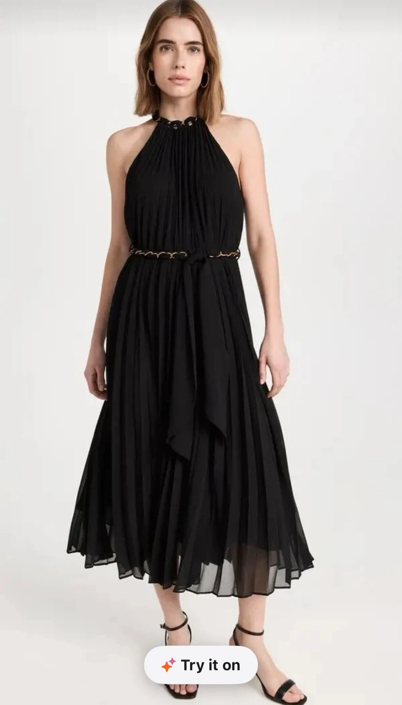 Black Midi Dress with Gold Chain Belt - Size L - photo 2