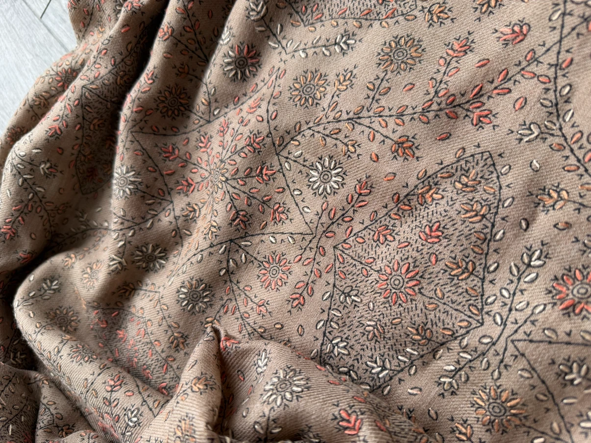 Kashmiri Floral Embroidered (Beige/Taupe) Shawl/Long Scarf - photo 3