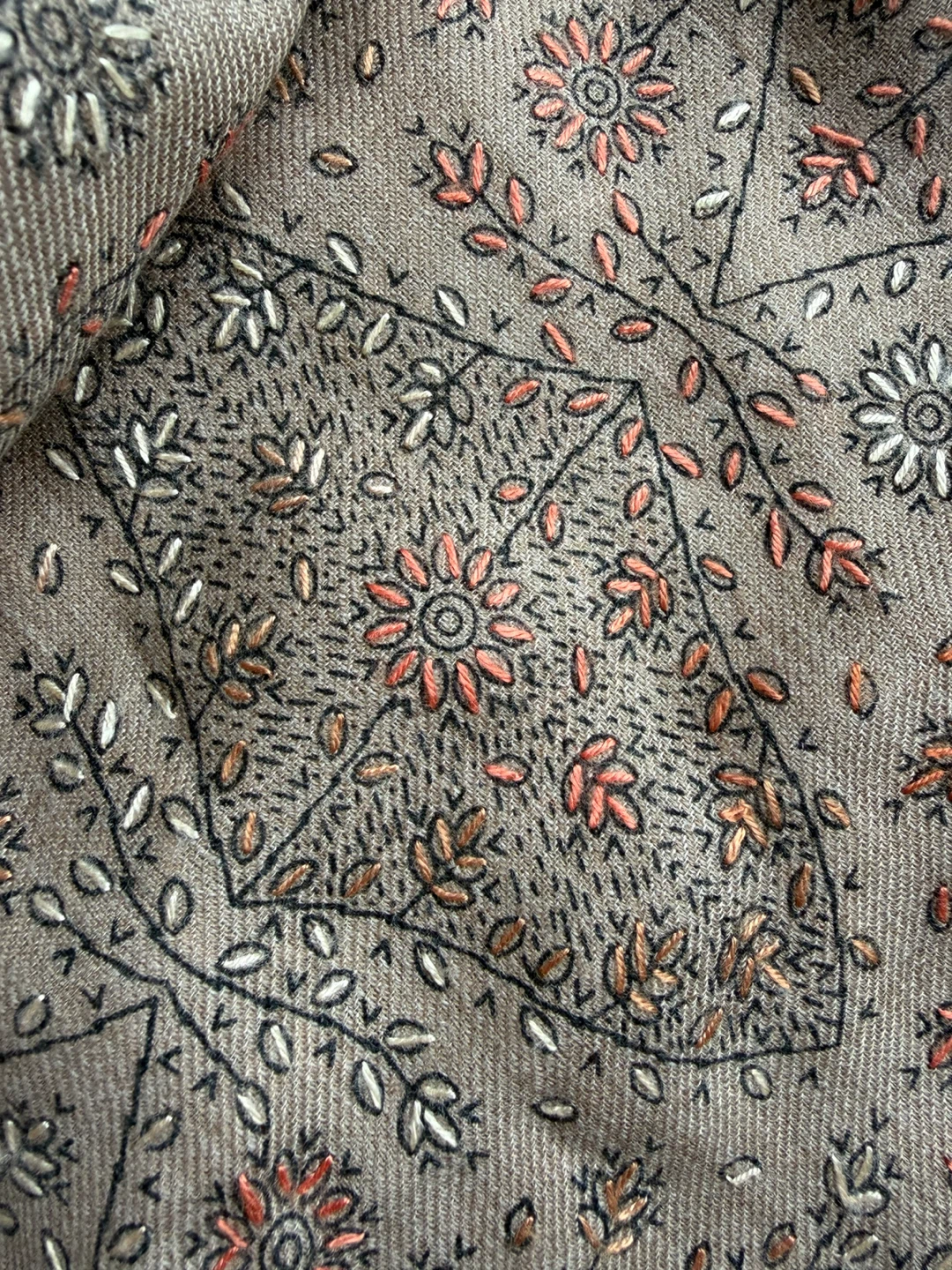 Kashmiri Floral Embroidered (Beige/Taupe) Shawl/Long Scarf - photo 5
