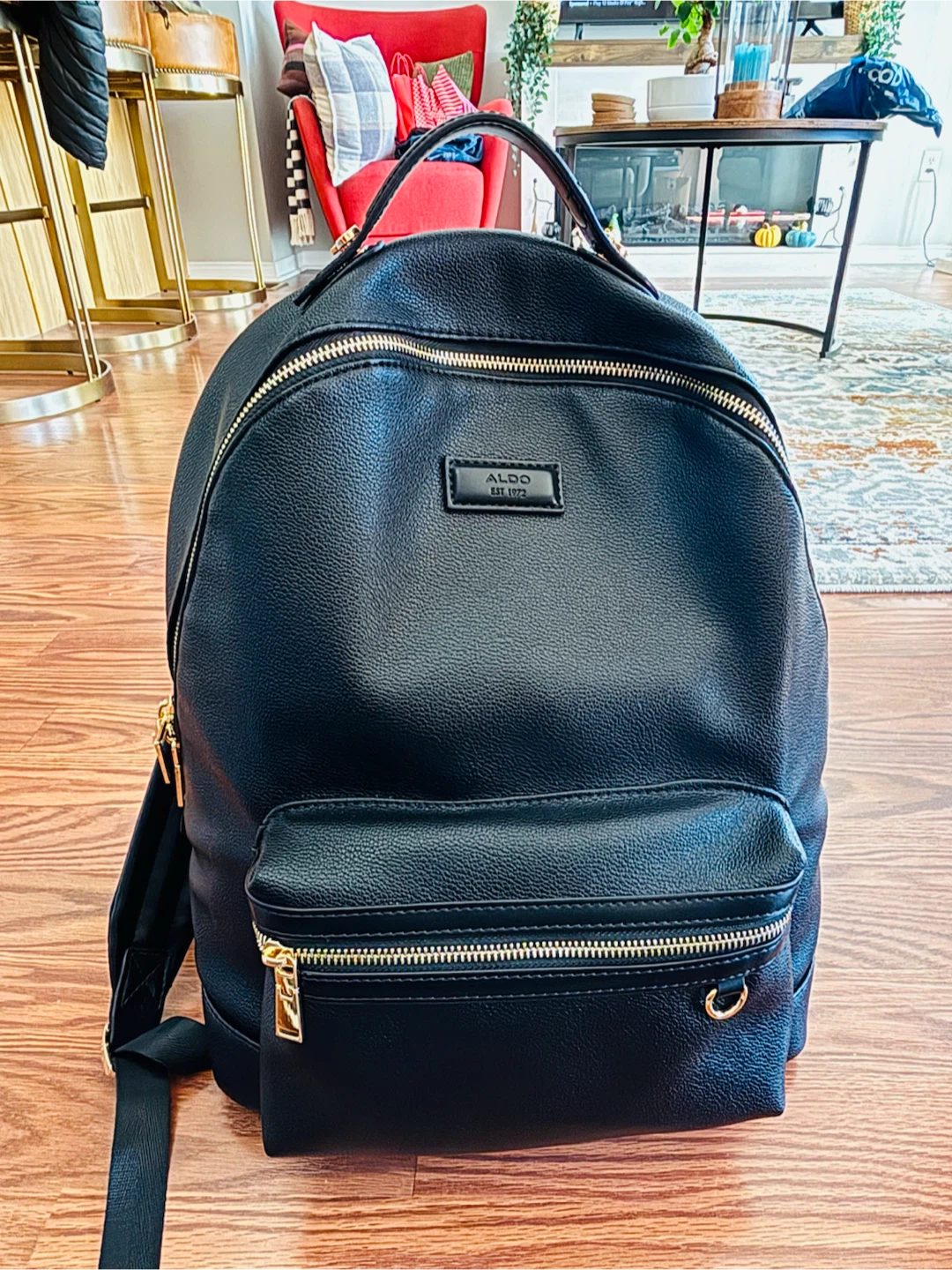 Aldo Black Faux Leather Backpack