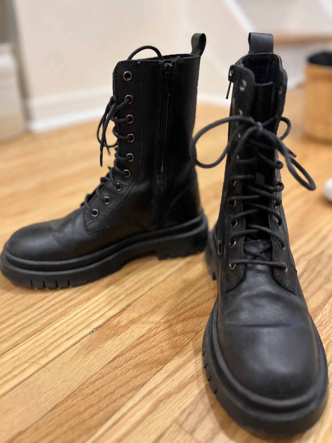 Zara black lace-up combat boots size 35