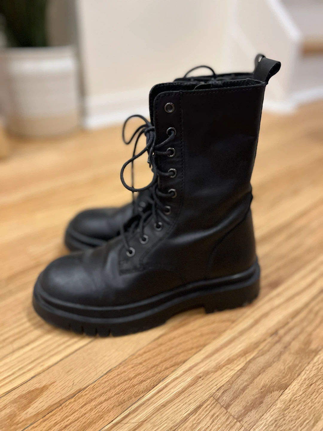 Zara black lace-up combat boots size 35 - photo 2