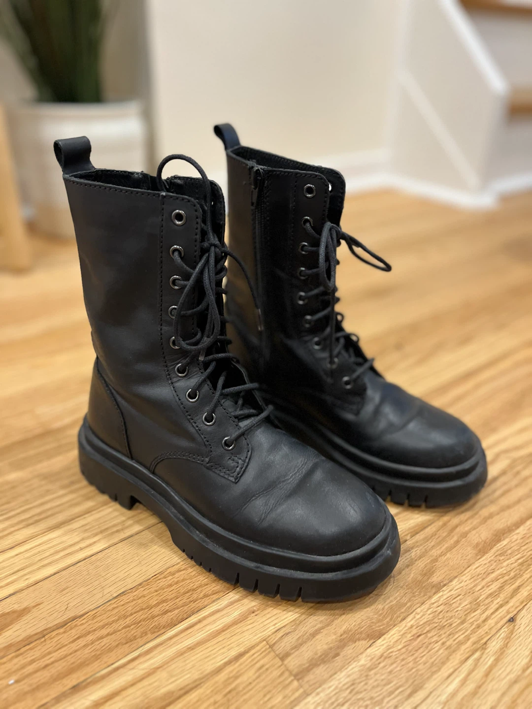 Zara black lace-up combat boots size 35 - photo 3