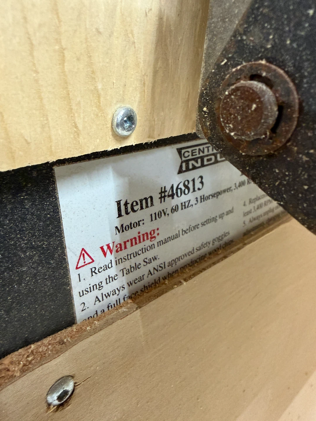Central Machinery Table Saw Item #46813