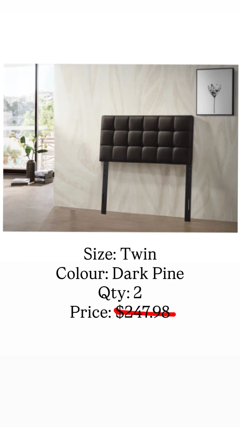 Two Twin Size Faux Leather Upholstered Headboards (Black/Brown)