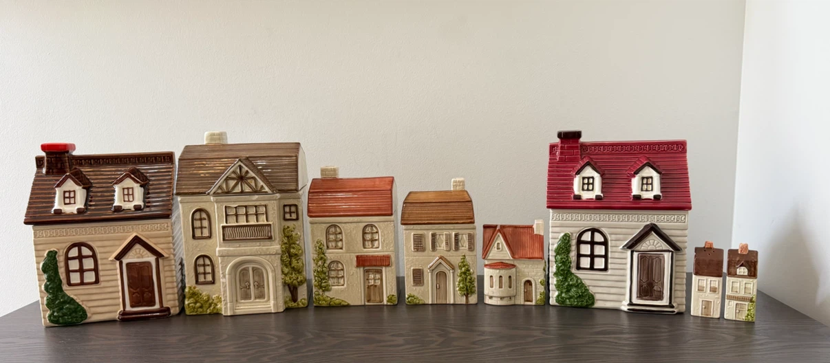 1980s Otagiri Japan hand-painted ceramic house collection