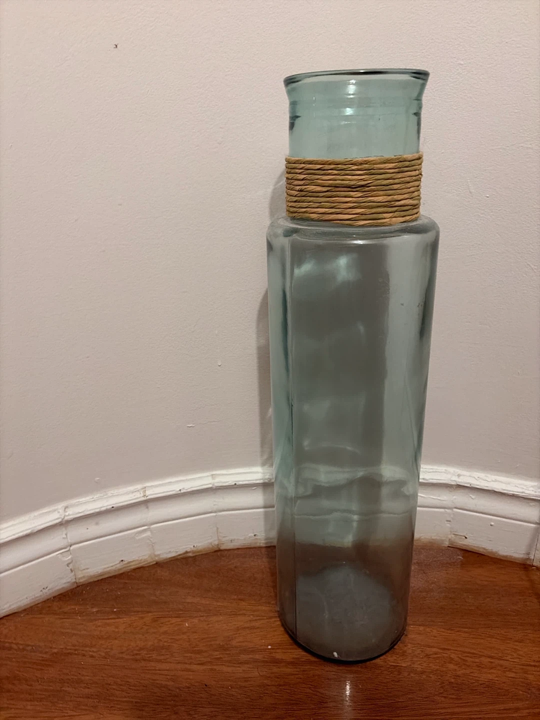 Tall Blue Glass Vase with Rope Detail