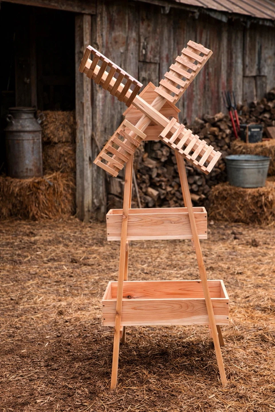 Wooden Windmill Garden Planter
