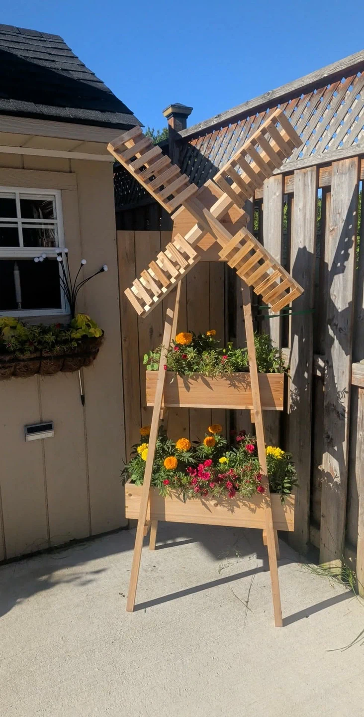 Wooden Windmill Garden Planter - photo 2