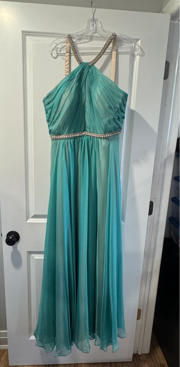 Teal Halter Neck Evening Gown