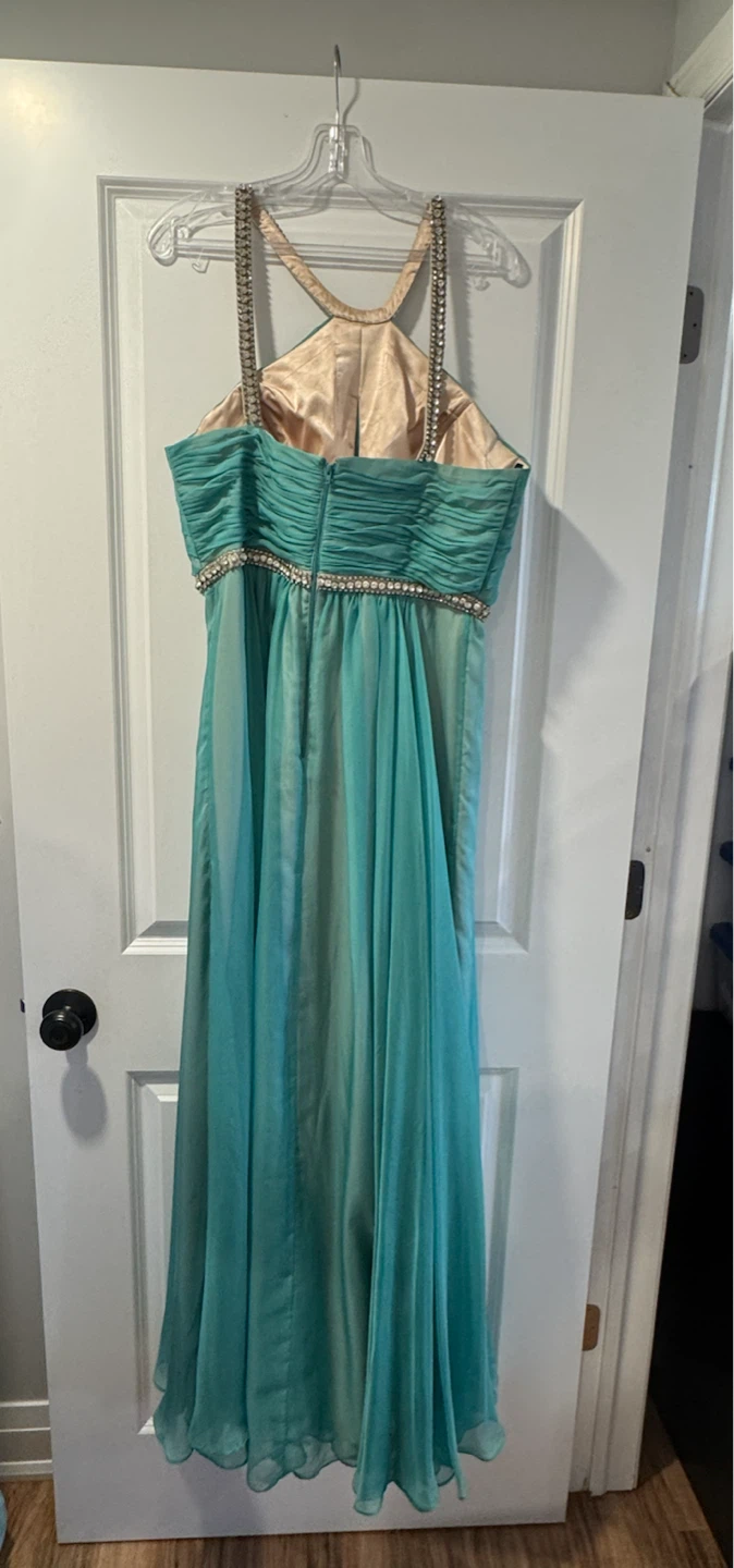 Teal Halter Neck Evening Gown - photo 2