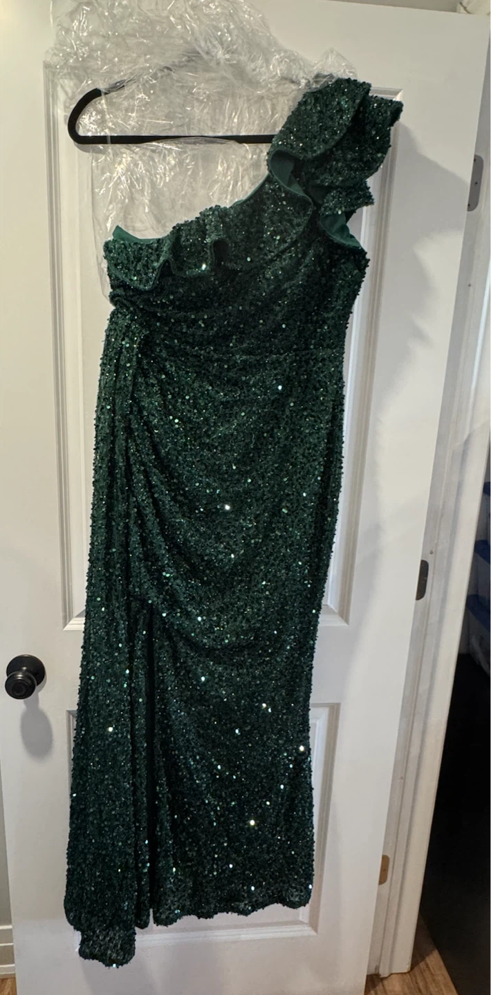 Dark Green Sequin One-Shoulder Gown