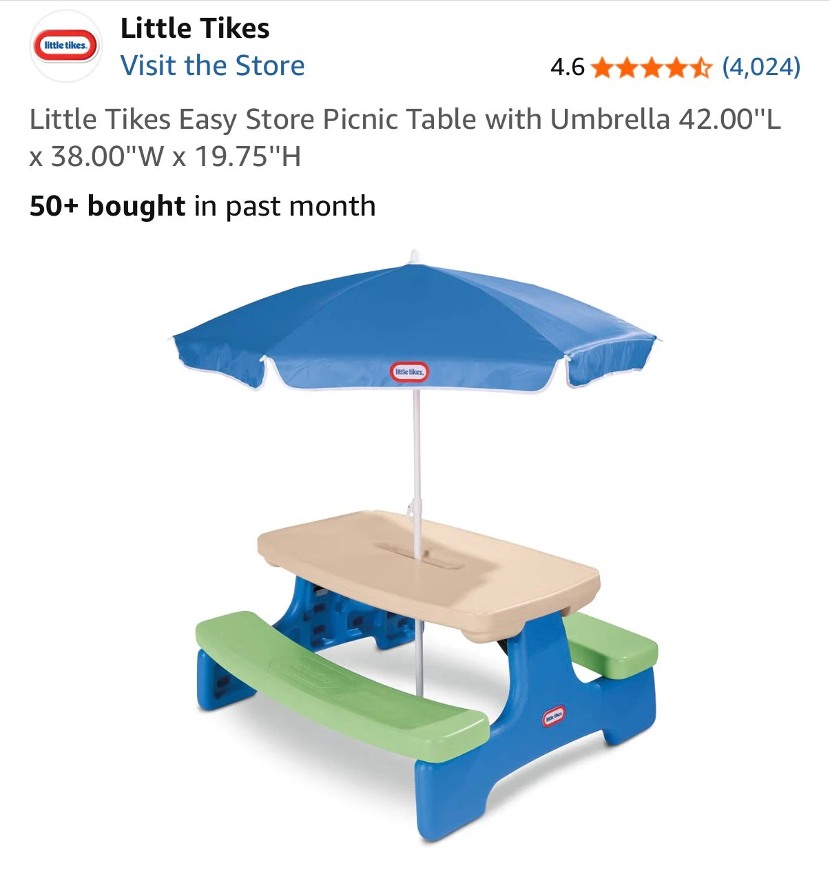 Little Tikes Easy Store Picnic Table with Umbrella - photo 2