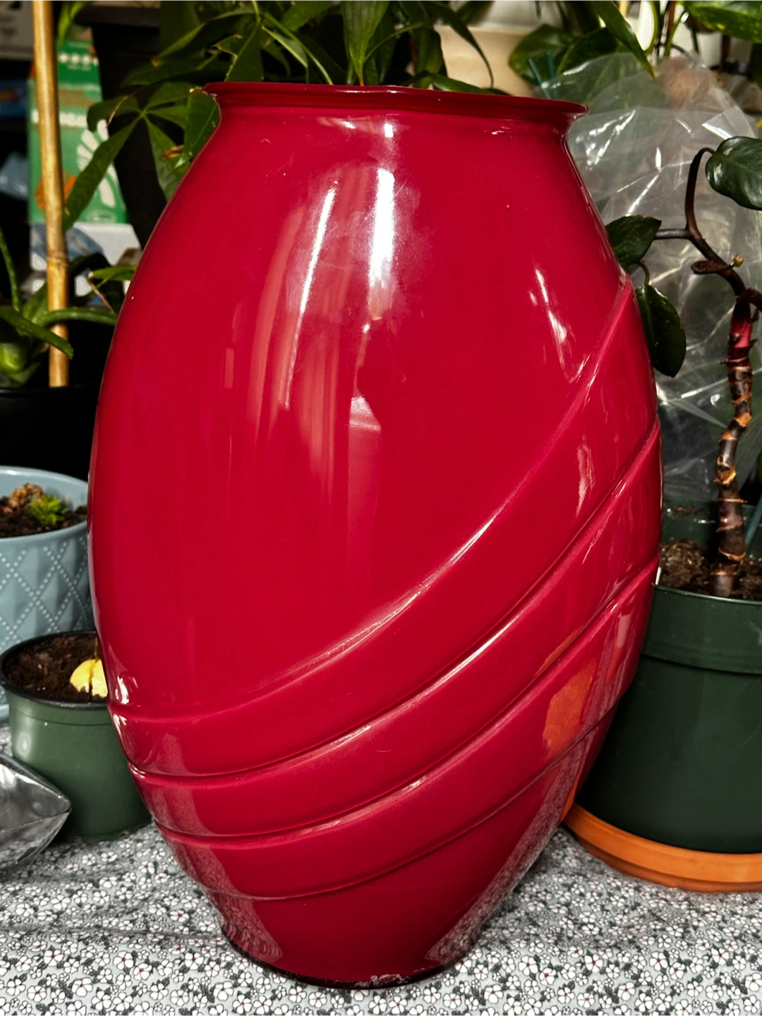 Large Vintage 1980s Art Deco Revival Glass Floor Vase