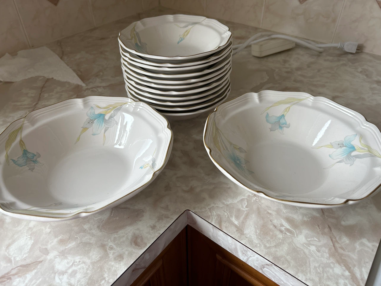 Set of 12 Floral Design Bowls