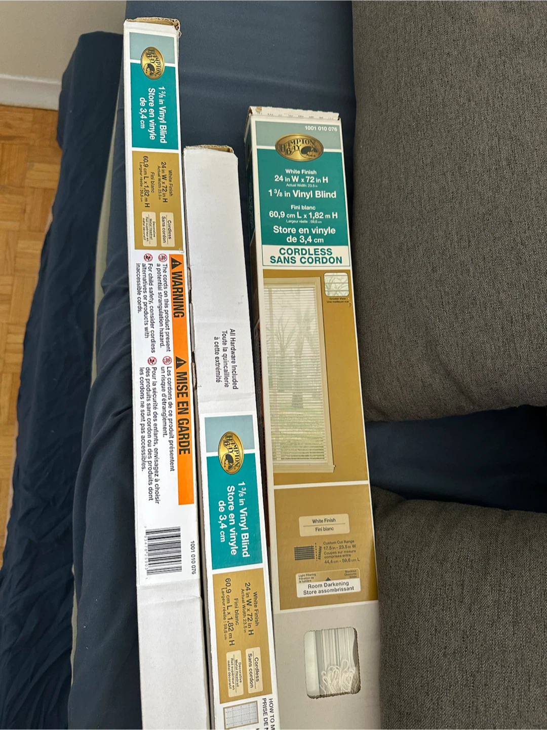 Hampton Bay 24 in x 72 in Cordless Vinyl Blinds - set of 3
