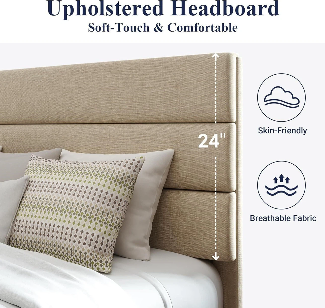 New Queen Size Cream Upholstered Platform Bed BRAND NEW - photo 4