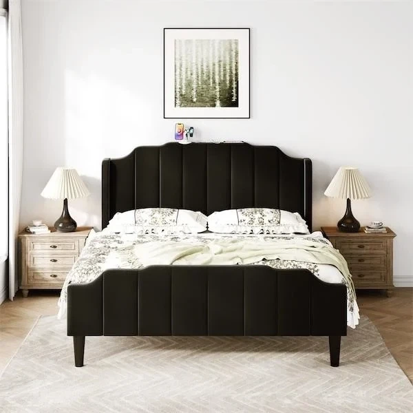 New Queen Size Black Upholstered Platform Bed BRAND NEW