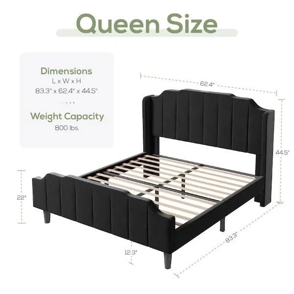 New Queen Size Black Upholstered Platform Bed BRAND NEW - photo 2